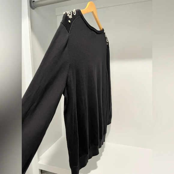 Land’s End Embroidered black lightweight Sweater 3/4 Sleeve 100% cotton Large - Picture 6 of 9